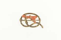 10K Yellow Gold Victorian Elaborate Coral Vine Statement Pin/Brooch