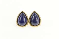 14K Yellow Gold Pear Lapis Lazuli Cabochon Retro Stud Earrings