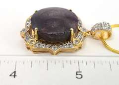 Amazing Colossal 33.00CTS Cabochon-Cut Natural Star Ruby & White Sapphire Necklace in Vermeil