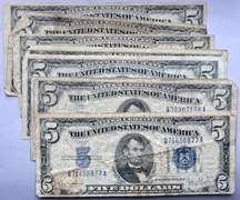 8 Various Series $5 Silver Certificates