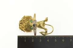 18K Yellow Gold 1960's Emerald Eyed Diamond Stylized Lion Pin/Brooch