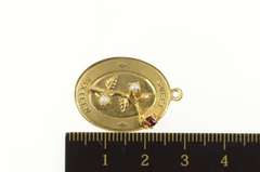 14K Yellow Gold Retro Syn. Ruby Pearl Sweet 16 Rose Charm/Pendant
