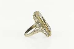 14K White Gold Art Deco Onyx Diamond Pinstripe Statement Ring