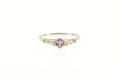 14K White Gold Pink Sapphire Diamond Accent Scroll Filigree Ring