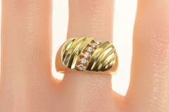 14K Yellow Gold 0.18 Ctw Diamond Channel Grooved Statement Ring