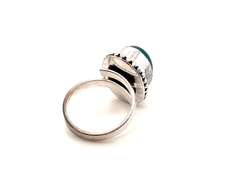 Precious Green Oval Onyx in Tibet Silver Beaded Design Ring