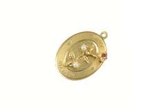 14K Yellow Gold Retro Syn. Ruby Pearl Sweet 16 Rose Charm/Pendant