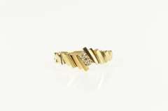 10K Yellow Gold Retro Diamond Grooved Abstract Bypass Ring