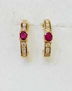 14kt Solid Yellow Gold, Ruby, & Diamond Earrings