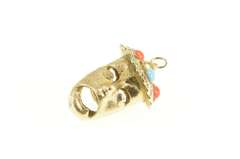 14K Yellow Gold Victorian Drama Mask Coral Turquoise Charm/Pendant