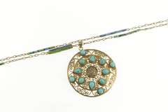 Silver Turquoise Filigree Medallion Water Enamel Necklace