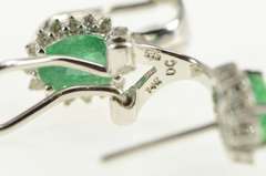 14K White Gold 2.00 Ctw Natural Emerald Diamond Halo Earrings