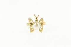 14K Yellow Gold Pearl 3D Butterfly Change Symbol Statement Ring