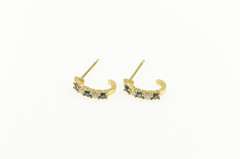 14K Yellow Gold Natural Sapphire Diamond Semi Hoop Earrings