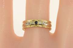 14K Yellow Gold Sapphire Old European Cut Diamond Wedding Ring