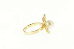 14K Yellow Gold Pearl 3D Butterfly Change Symbol Statement Ring