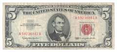 1963 $2 Two Dollar Red Seal Lincoln Bank Note US Bill