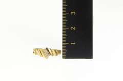 10K Yellow Gold Retro Diamond Grooved Abstract Bypass Ring