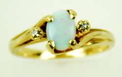 Vintage 10K Opal & Diamond Accents Ring, Size 5.5