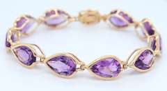 Fabulous Yellow Gold Pear Amethyst Bezel Set Bracelet