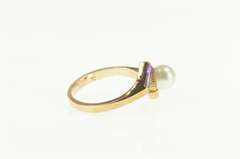 10K Yellow Gold Pearl Baguette Amethyst Ornate Bypass Ring