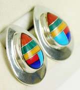 Sterling Signed SR Zuni Gemstone Earrings
