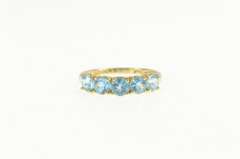 14K Yellow Gold Five Stone Blue Topaz Retro Statement Ring