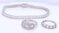 925 Sterling Silver Cubci Zirconia Tennis Bracelet with 2 Rings