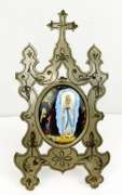 Antique French Framed Handpainted Lourdes Porcelain Plaque