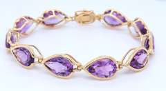 Fabulous Yellow Gold Pear Amethyst Bezel Set Bracelet