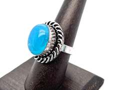 Oval Cut Blue Stone Ring in Tibetan Silver Rope Ring