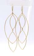 Simple Yellow Gold Long Marquise Link Dangle Earrings