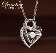 'My love' Created dancing diamond sterling silver pendant