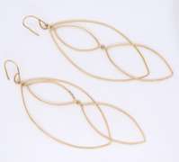 Simple Yellow Gold Long Marquise Link Dangle Earrings