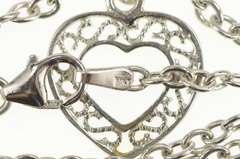 14K White Gold Heart Filigree Dangle Cable Chain Statement Necklace