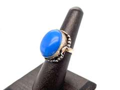 Oval Cut Blue Stone Ring in Tibetan Silver Floral Energy Ring