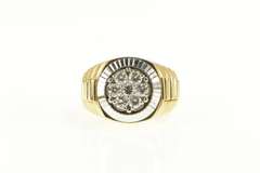 14K Yellow Gold 1.00 Ctw Diamond Retro Men's Watch Cluster Ring