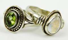 2 Sterling Rings, Peridot & Moonstone