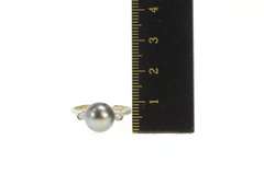 14K White Gold Pearl Diamond Three Stone Engagement Ring