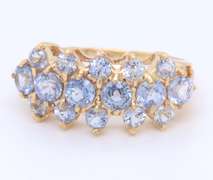Fabulous Yellow Gold Blue Topaz Cluster Ring