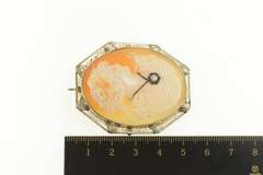 14K White Gold Victorian Diamond Carved Lady Cameo Pendant/Pin