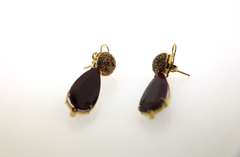 Enhanced Ruby Pear 18k Gold Dangling Earrings with Colorful Sapphires