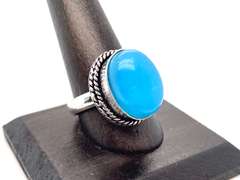 Oval Cut Blue Stone Ring in Tibetan Silver Double Rope Ring