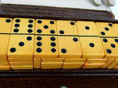 1930's Bakelite Dominoe's in Leather Case