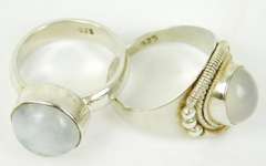 2 Chunky Sterling Silver Moonstone Rings