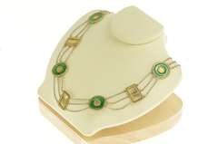 18K Yellow Gold Chinese Jade Layered Chain Fortune Character Necklace