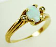 Vintage 10K Opal & Diamond Accents Ring, Size 5.5