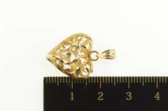 14K Yellow Gold Heart Vine Flower Filigree Love Symbol Pendant