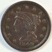 Very attractive XF+ 1849 Braided Hair Large Cent