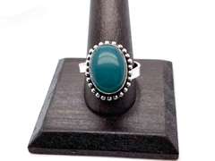 Precious Green Oval Onyx in Tibet Silver Beaded Design Ring